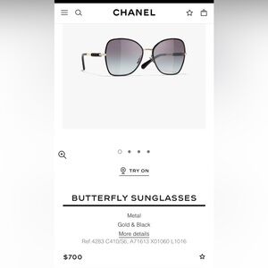 CHANEL 2025 Gold and Black Metal Butterfly Sunglasses